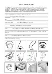 English Worksheet: Game - Parts of the body