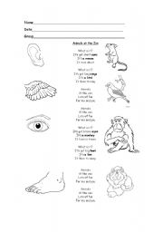 English Worksheet: Animals at the zoo song 