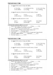 English Worksheet: prepositions of time