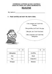 English Worksheet: I like/I dont like
