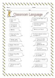 English Worksheet: classroom language