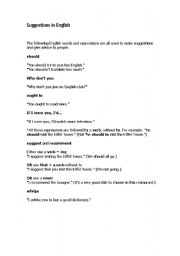 English worksheet: Suggestions - why dont you; you should...