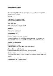 English Worksheet: Suggestions - why dont you; you should...