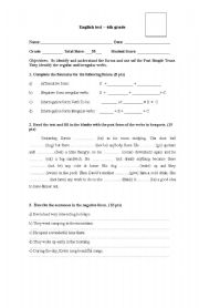 English Worksheet: Test Past Simple