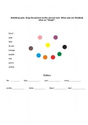 English worksheet: mach the color and discribe what color is it?