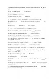 English Worksheet: Prepositions IN, AT, ON