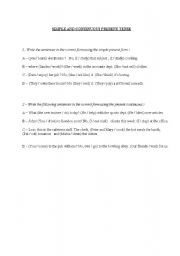 English worksheet: simple and continuous present