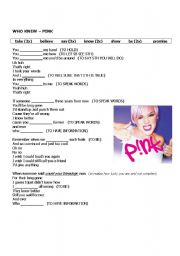 English Worksheet: Song_Pink_Who Knew