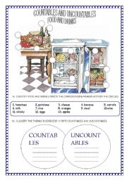 English Worksheet: COUNTABLE AND UNCOUNTABLE NOUNS - FOOD AND DRINK