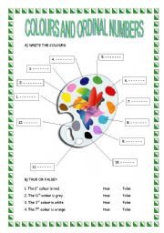 English Worksheet: ORDINAL NUMBERS AND COLOURS