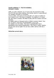 English Worksheet: Family relations 2 - Find the mistakes