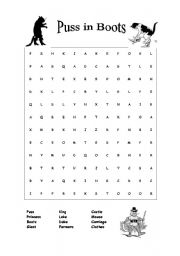 English Worksheet: Puss in Boots - wordsearch