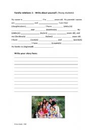 English Worksheet: Family relations 2 - Write about yourself (Young students)