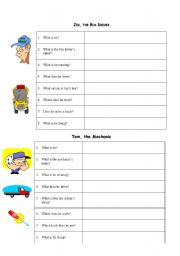 English worksheet: Jobs - Jim, the Bus Driver & Tom, the Mechanic