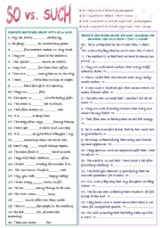 English Worksheet: So vs. Such