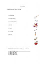 English Worksheet: Musical Instruments-can? or cant?