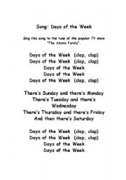 English Worksheet: Song:  Days of the Week