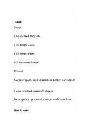 English Worksheet: Pizza Recipe