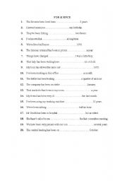 English Worksheet: for & since