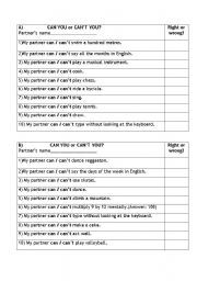 English Worksheet: can and cant