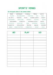 English Worksheet: SPORTS VERBS