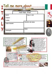 English Worksheet: Tell me more about.....ITALY