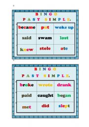 English Worksheet: Past Simple - Bingo - Part 2