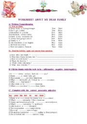 English Worksheet: My dear family : second part of the worksheet : easy wrtiten comprehension for beginners 