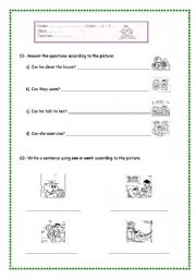 English worksheet: Can or cant with monicas gang