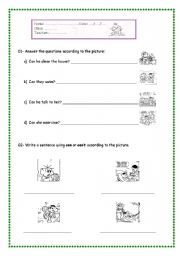 English Worksheet: Can or cant with monicas gang