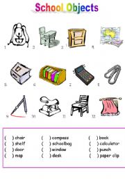 English Worksheet: School Objects