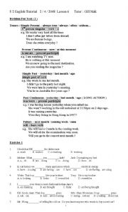 English Worksheet: Revision of tense