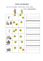 English worksheet: LIKES AND DISLIKES