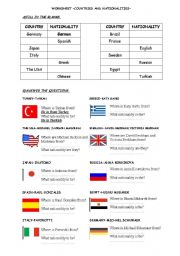 English Worksheet: countries and nationalities