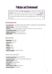 English Worksheet: Pollution and Environment
