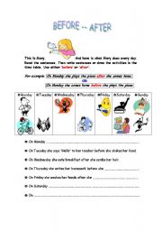 English Worksheet: Adverbs of Time - before & after