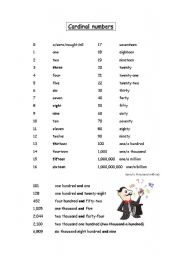 English worksheet: cardinal numbers