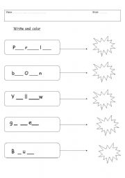 English worksheet: write and color