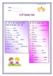 English Worksheet: A 5th Grade Test