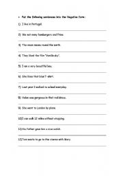 English worksheet: Negative sentences