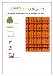 English worksheet: CLASSROOM OBJECTS