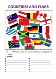 English Worksheet: Countries and flags