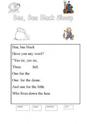 English Worksheet: Baa baa sheep