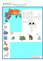 English Worksheet: Animal crossword