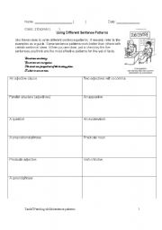 English worksheet: Using a variety of sentence patterns