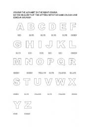 English Worksheet: COLOUR THE ALPHABET AND REVIEW SOUNDS