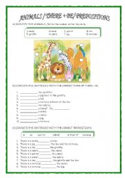 English Worksheet: ANIMALS/ PREPOSITIONS/ THERE + BE