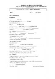English Worksheet: Song Worksheet:  More Than Words by Extreme
