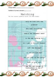 English worksheet: Question words, matching activity