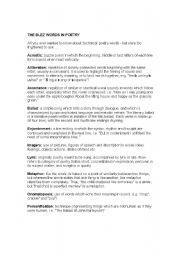 English Worksheet: Buzz words in poetry